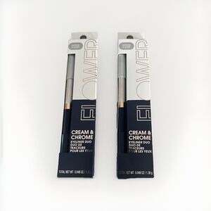 Lot of 2-FLOWER Beauty by Drew Sapphire & Silver Cream & Chrome 2-in-1 Eyeliner